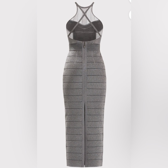 Herve Leger Textured Sheer Bustier Halter Gown - Picture 3 of 5